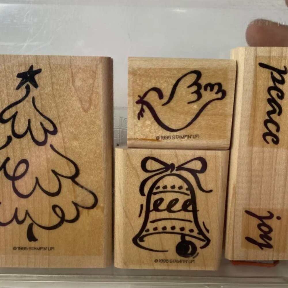 1995 Stampin up! Christmas Peace  Wood mount Stamp set of 5 _ Stamping